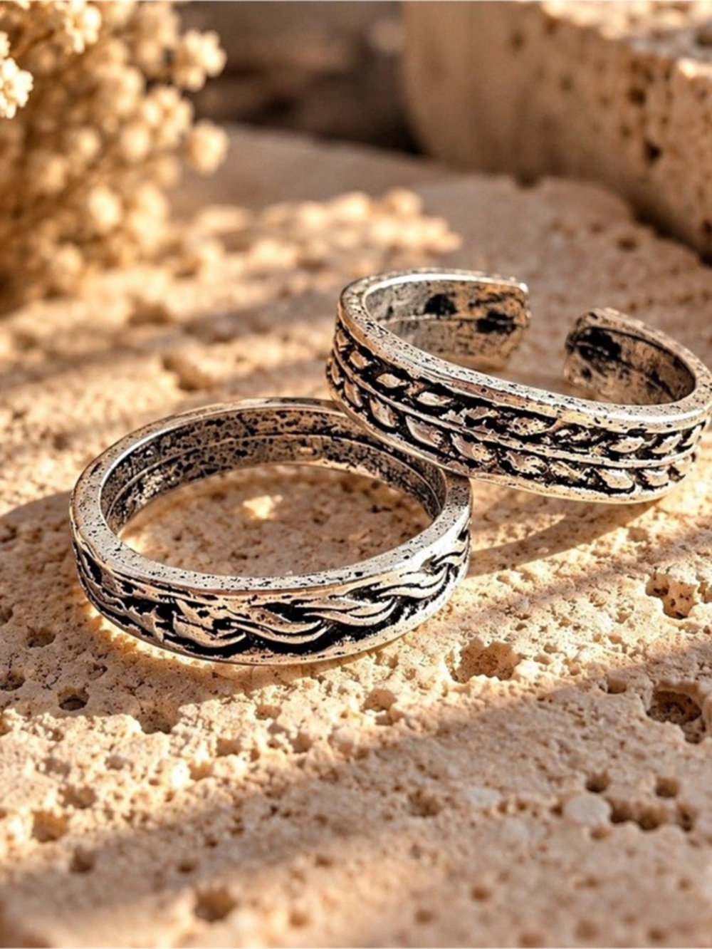 Textured Band Rings in Silver tone